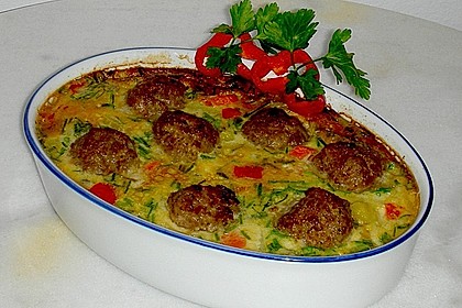 Kartoffelauflauf mit Lauch, Hackb&auml;llchen und Gorgonzola 6