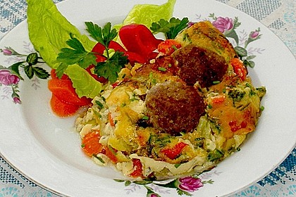 Kartoffelauflauf mit Lauch, Hackb&auml;llchen und Gorgonzola 7