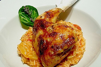 Kr&auml;uter - Fenchel - Risotto mit knusprigem H&uuml;hnerschenkel
