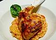 Kr&auml;uter - Fenchel - Risotto mit knusprigem H&uuml;hnerschenkel