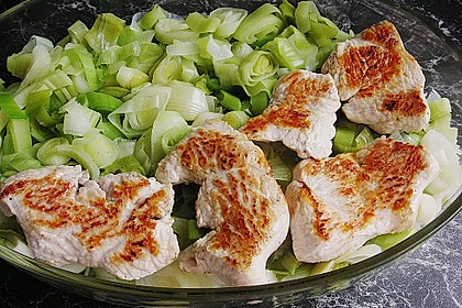 &Uuml;berbackene Putenschnitzel  auf Porreegem&uuml;se 7