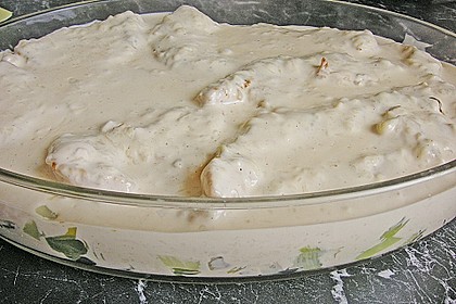 &Uuml;berbackene Putenschnitzel  auf Porreegem&uuml;se 8