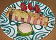 Leberk&auml;se am Spie&szlig; mit scharfer Rahmsauce