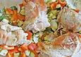 Schweins- oder Kalbsr&ouml;llchen mit Schinkenspeck und Ofengem&uuml;se