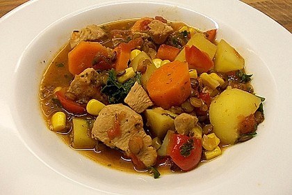 Linsen-Gemüse-Kartoffel-Topf mit Putenfleisch 3