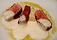 Entenbrust mit Blumenkohl - Nougat - P&uuml;ree, Thymianjus und Zimtschaum