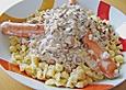 Sp&auml;tzle mit Rahmlinsen und Bockwurst