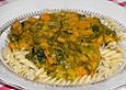 Nudeln mit K&uuml;rbis - Spinat - Sauce