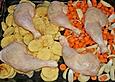 Ofenh&auml;hnchen mit M&ouml;hren und Kartoffeln