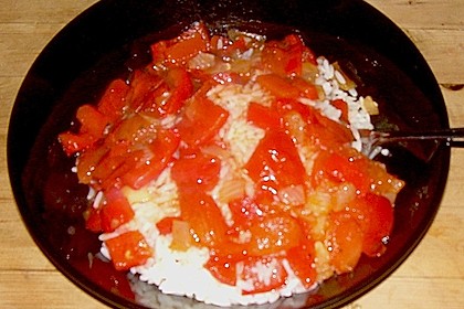Paprika - Zwiebel - Tomatenpfanne mit Reis