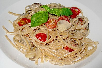 Linguine mit Hackb&auml;llchen und Pilzrahmsauce