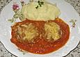 Gratinierte Hack - Laibchen in Tomaten - Champignon - Sauce
