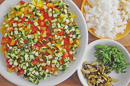 Skreifilet mit mediterranem Gem&uuml;se und Kartoffel - Oliven - P&uuml;ree