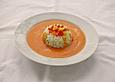 Rote Paprikacremesuppe mit Reis