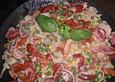 Spaghetti mit Gorgonzolasauce und gebrateten Knoblauchgarnelen