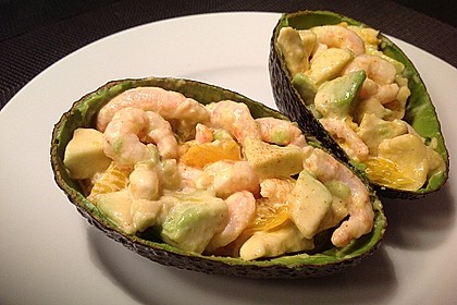 Avocado mit Garnelen und Orangenfilets 6