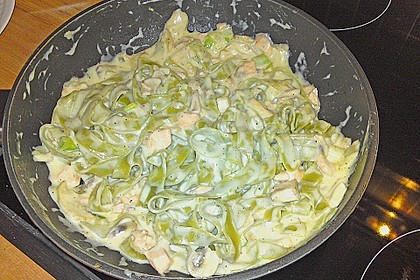 Spinatnudeln mit Champignons und Lachs 1