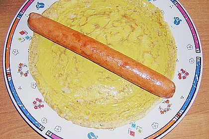Bockwurst im w&uuml;rzigen Pfannkuchenteig all&acute;italiamann