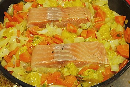 Sanft gegarter Lachs auf Möhren - Orangen - Fenchel - Gemüse 18