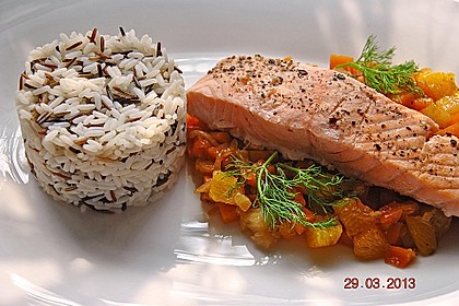 Sanft gegarter Lachs auf Möhren - Orangen - Fenchel - Gemüse 1
