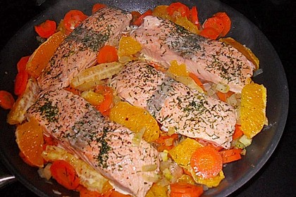 Sanft gegarter Lachs auf Möhren - Orangen - Fenchel - Gemüse 8