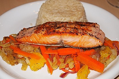 Sanft gegarter Lachs auf Möhren - Orangen - Fenchel - Gemüse 6