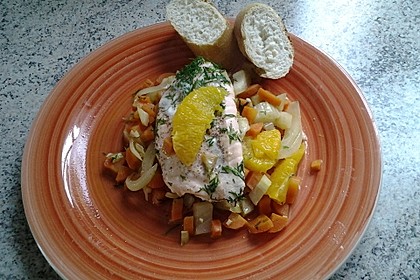 Sanft gegarter Lachs auf Möhren - Orangen - Fenchel - Gemüse 9