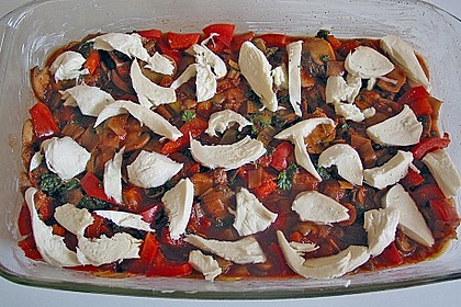 Nudelauflauf mit Paprika und Hähnchen / Pute 5
