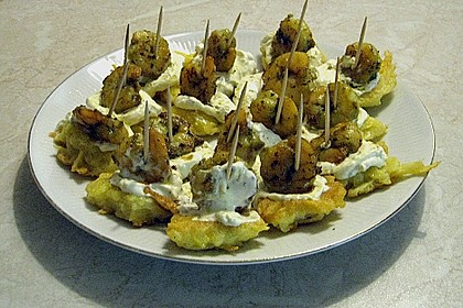 Garnelen auf Kartoffelpl&auml;tzchen