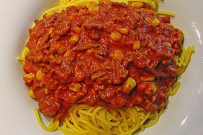 Spaghettiso&szlig;e mit Hack und Mais 4