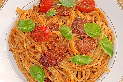 Pasta mit Chorizo - Zwiebel - Sauce 14