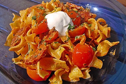 Pasta mit Chorizo - Zwiebel - Sauce 3
