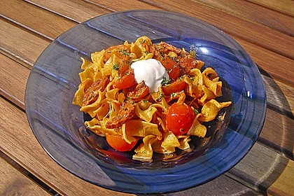 Pasta mit Chorizo - Zwiebel - Sauce 9