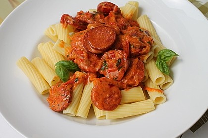 Pasta mit Chorizo - Zwiebel - Sauce 6