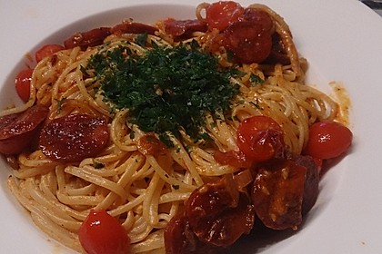 Pasta mit Chorizo - Zwiebel - Sauce 24