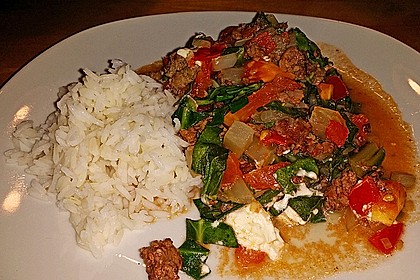 Hackfleischpfanne mit Mangold und Feta - Käse 1