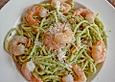 Spaghetti mit B&auml;rlauch - Mandel - Pesto und Scampis