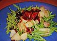 Rucola mit gebratenen Birnen und Preiselbeer - Dressing