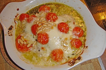 &Uuml;berbackener Pangasius mit Pesto und Mozzarella 1