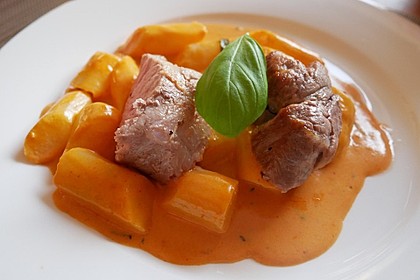 Spargel in rosa Basilikum - Käse - Sauce mit Filet vom Schwein, Huhn oder Pute 8