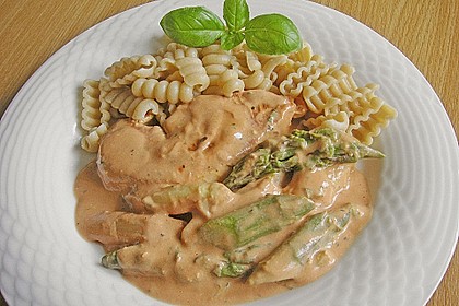Spargel in rosa Basilikum - Käse - Sauce mit Filet vom Schwein, Huhn oder Pute 22