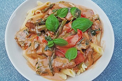 Spargel in rosa Basilikum - Käse - Sauce mit Filet vom Schwein, Huhn oder Pute 20