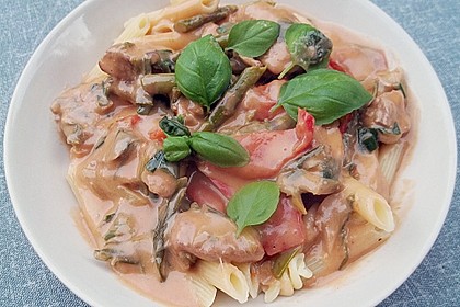 Spargel in rosa Basilikum - Käse - Sauce mit Filet vom Schwein, Huhn oder Pute 16