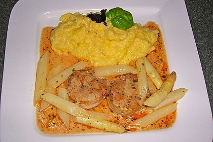 Spargel in rosa Basilikum - Käse - Sauce mit Filet vom Schwein, Huhn oder Pute 23