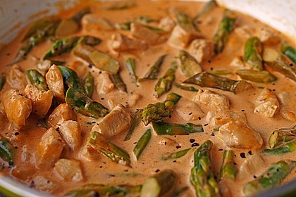 Spargel in rosa Basilikum - Käse - Sauce mit Filet vom Schwein, Huhn oder Pute 12