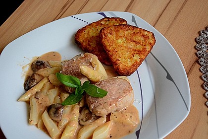 Spargel in rosa Basilikum - Käse - Sauce mit Filet vom Schwein, Huhn oder Pute 38