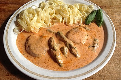 Spargel in rosa Basilikum - Käse - Sauce mit Filet vom Schwein, Huhn oder Pute 35
