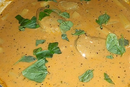 Spargel in rosa Basilikum - Käse - Sauce mit Filet vom Schwein, Huhn oder Pute 49