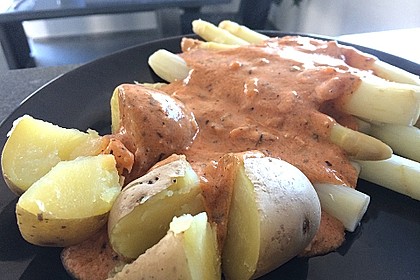Spargel in rosa Basilikum - Käse - Sauce mit Filet vom Schwein, Huhn oder Pute 40