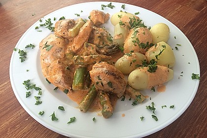 Spargel in rosa Basilikum - Käse - Sauce mit Filet vom Schwein, Huhn oder Pute 2